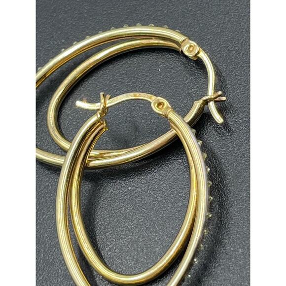 SLC Designer Sterling Silver Vermeil Pave‎ Double Hoop Pierced Earrings - Picture 13 of 15
